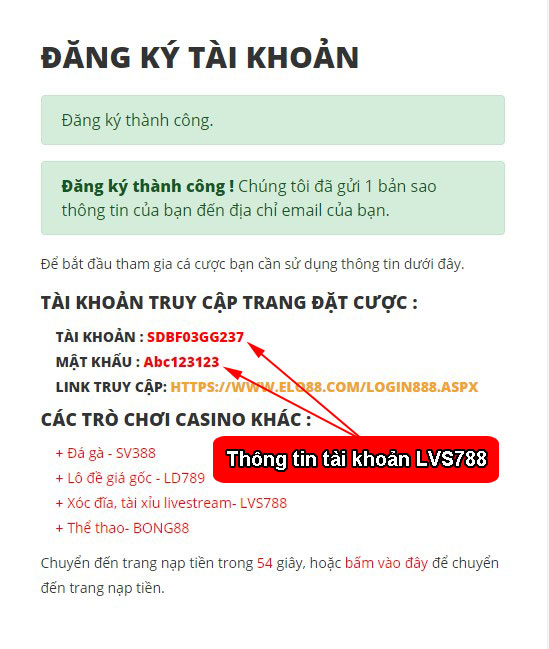 Thông tin tài khoản LVS788